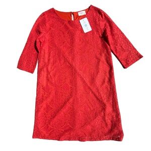 Everly Womens Sz Small Tomato Red Orange Round Neck Lace 3/4 Sleeves Shift Dress
